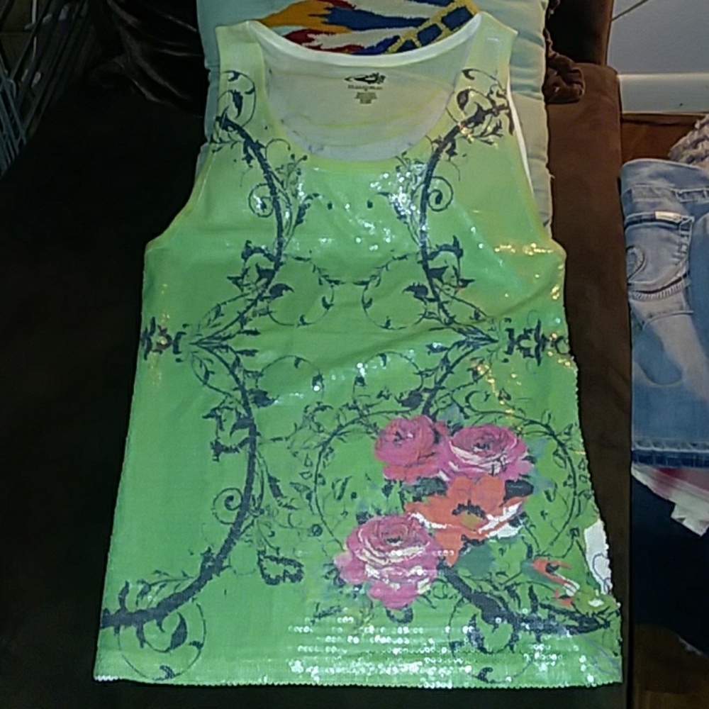 Ladies Sequins Rose tank top.